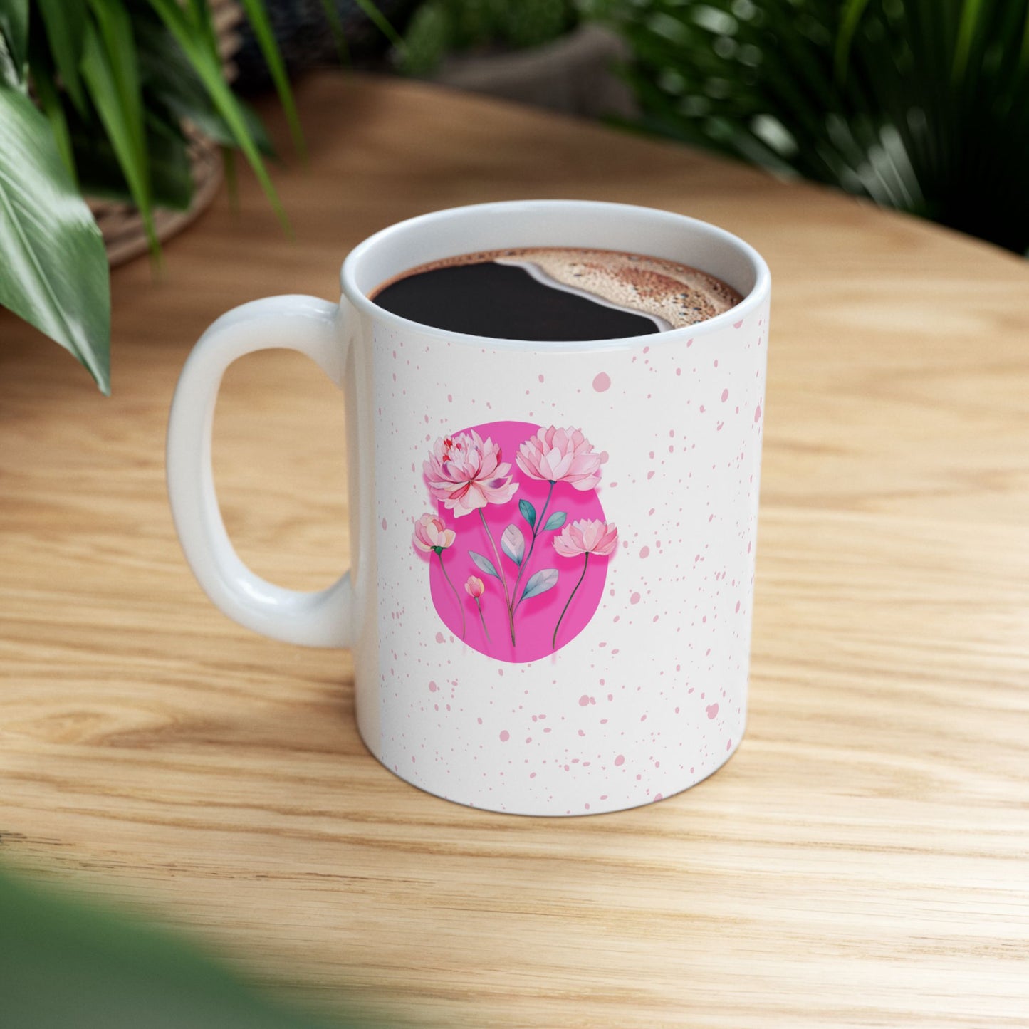 PINK accent mug | Floral design with splatters of pink