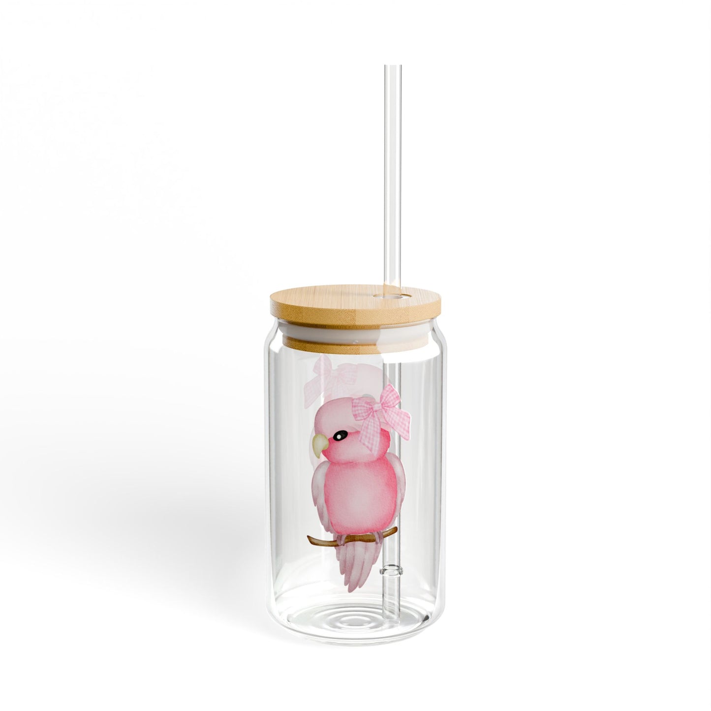 Cute Pink Bird Sipper Glass - 16oz Eco-Friendly Drinkware