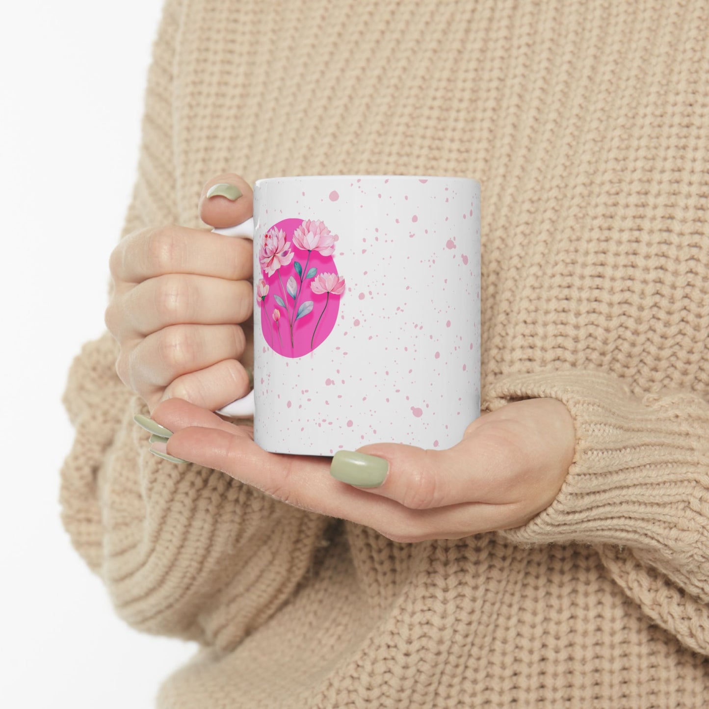 PINK accent mug | Floral design with splatters of pink