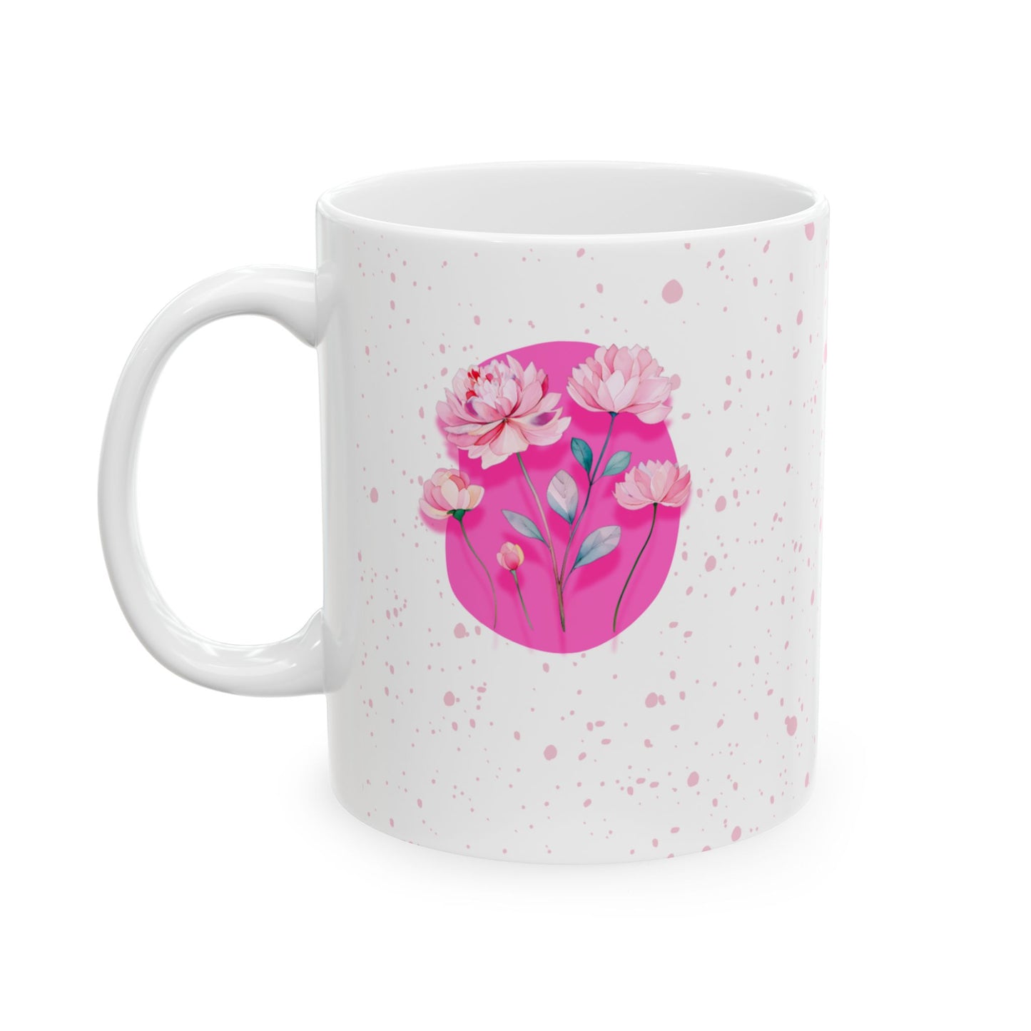 PINK accent mug | Floral design with splatters of pink