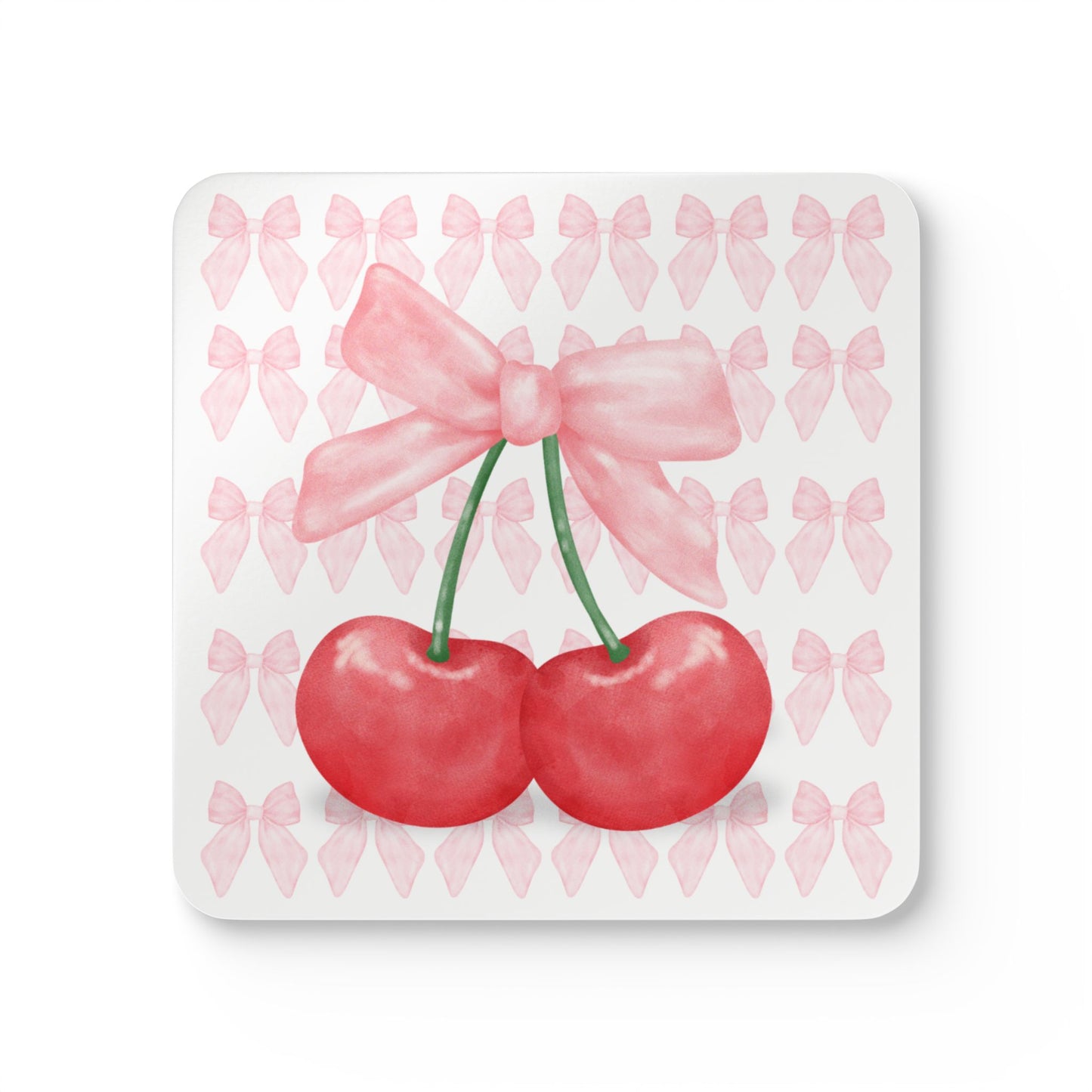 Cherry Bow Cork Coaster Set - Cute and Durable Drinkware Accessory for Home Decor and Gifts