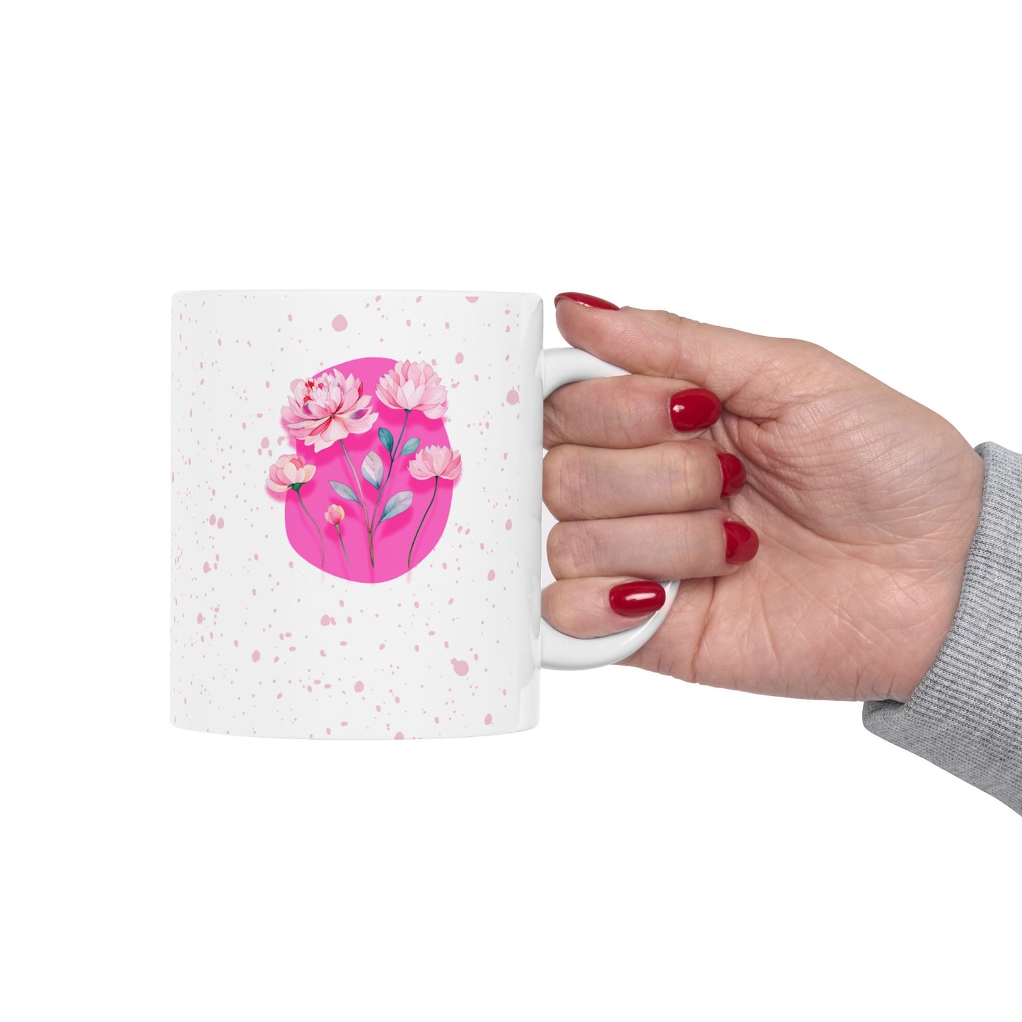 PINK accent mug | Floral design with splatters of pink