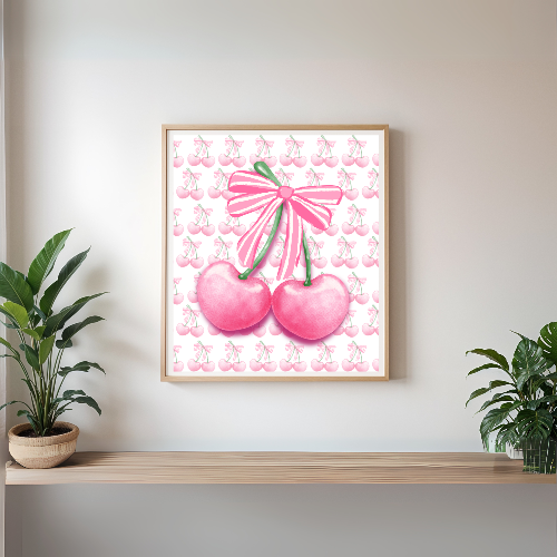 Poster Pink Cherry Bow Art Print - Square