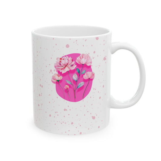 PINK accent mug | Floral design with splatters of pink