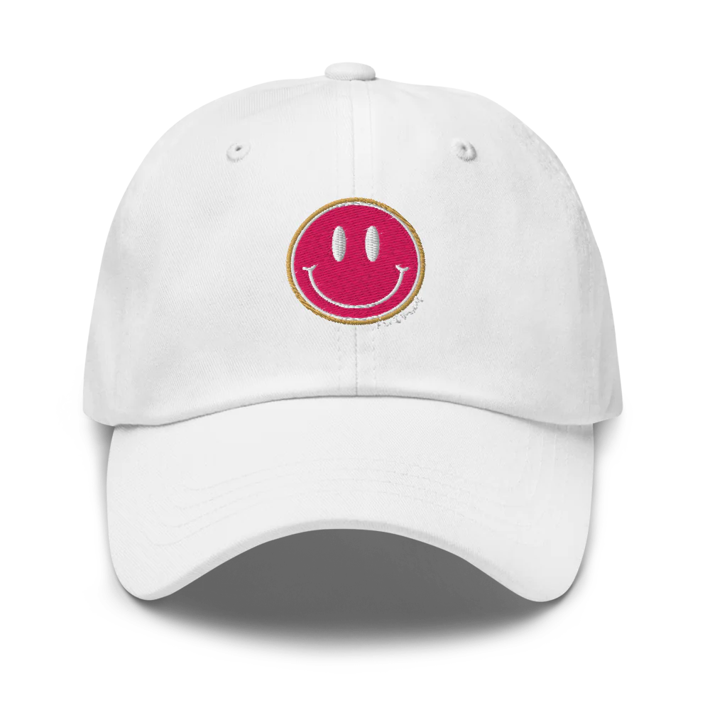 Vintage Pink Baseball Cap | Smile Embroidered Hat | Aesthetic Dad Hat | Adjustable Cotton Cap for Women & Men | Trendy Casual Summer Hat