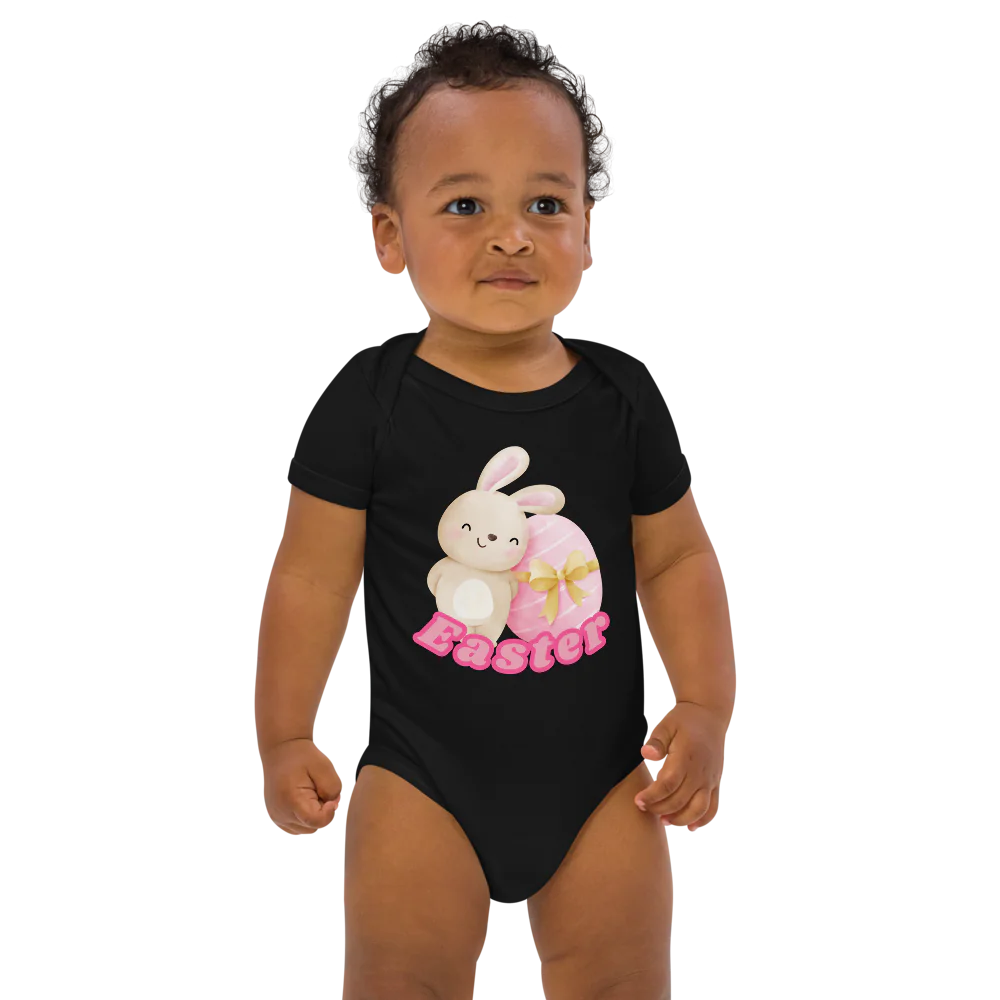 Easter Pink Organic Cotton Baby Bodysuit – Cute Bunny Infant Outfit – Easter Egg Baby Shower Gift – Soft Newborn Romper for Spring Holiday